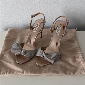 Badgley Mischka Rose Gold Crystal Bow Slingback Sandals